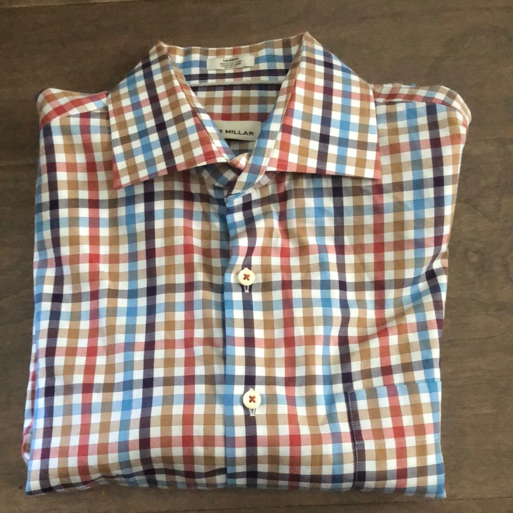Peter Millar Blue and Brown Casual Shirt Medium. 100% cotton